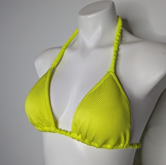 Aerie Neon Yellow Scrunch Strap Tie String Triangle Bikini S/M - Picture 2 of 8